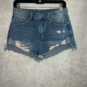 SHEIN Blue Distressed Jean Shorts